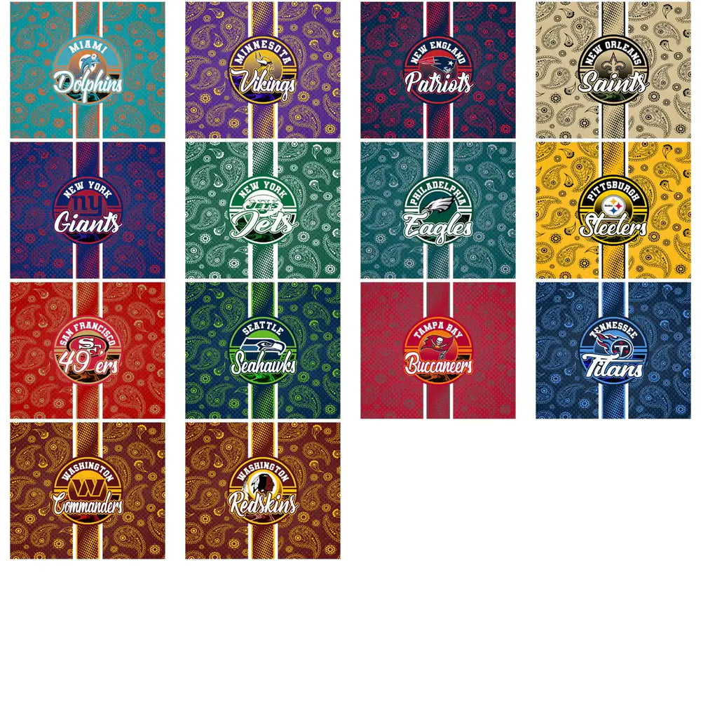 NFL team logos with paisley patterns for DTF/DTG and embroidery designs