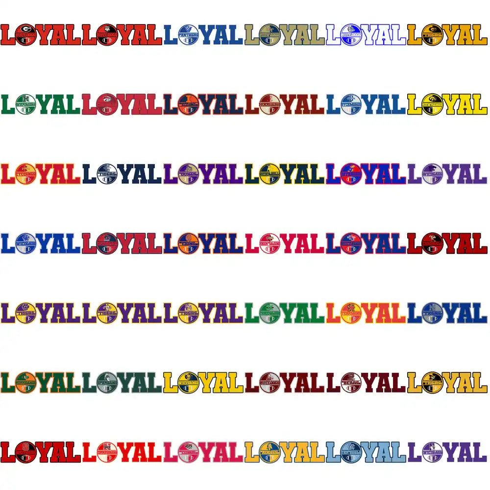 Loyal sports team logos in colorful designs for DTF, DTG, and embroidery projects