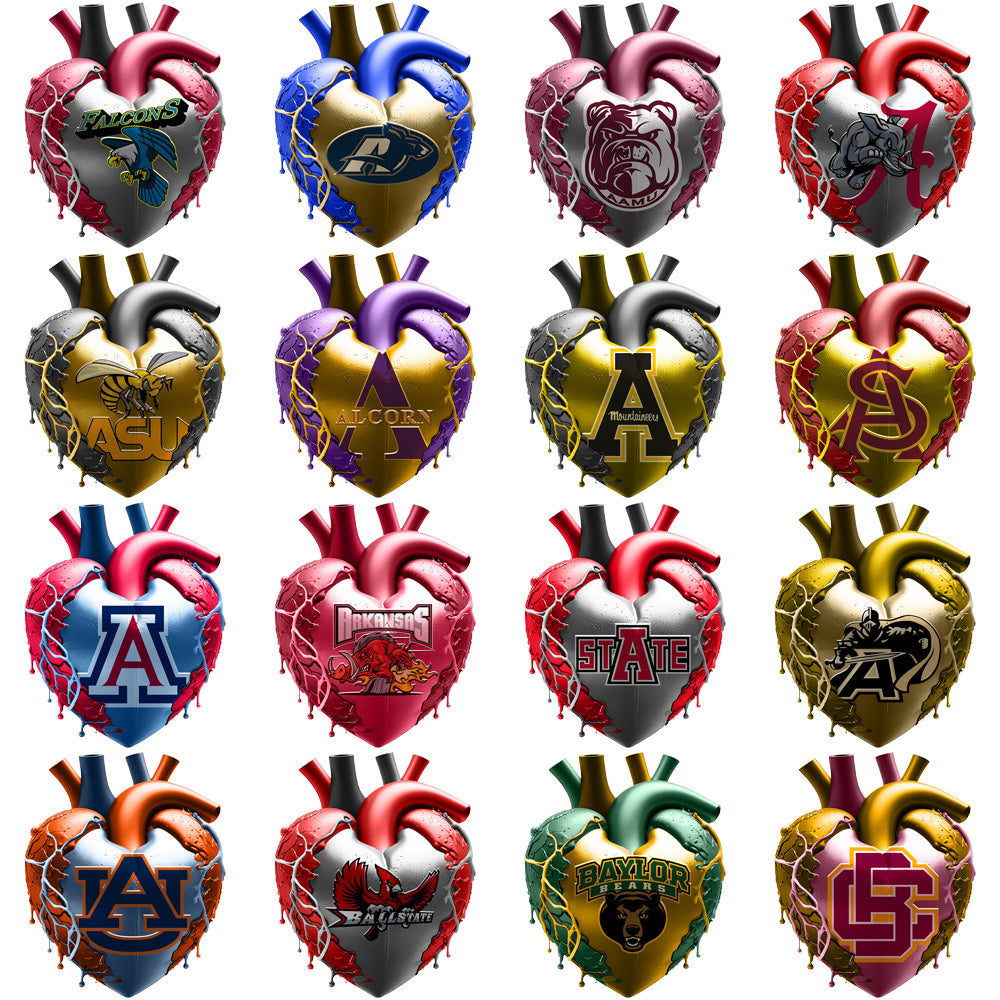 118 College NCAA Bleeding Heart PNG Designs Bundle