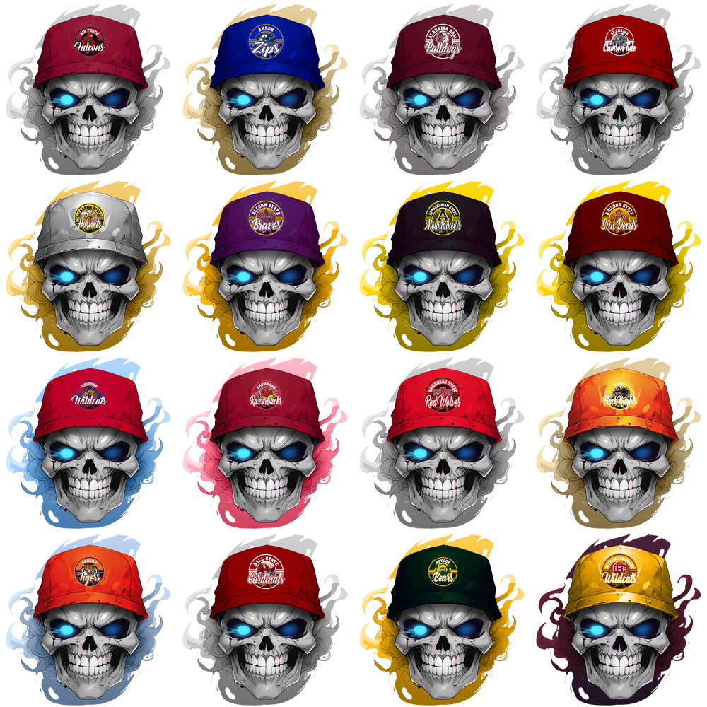 118 College NCAA Smokin Skull PNG Designs Bundle