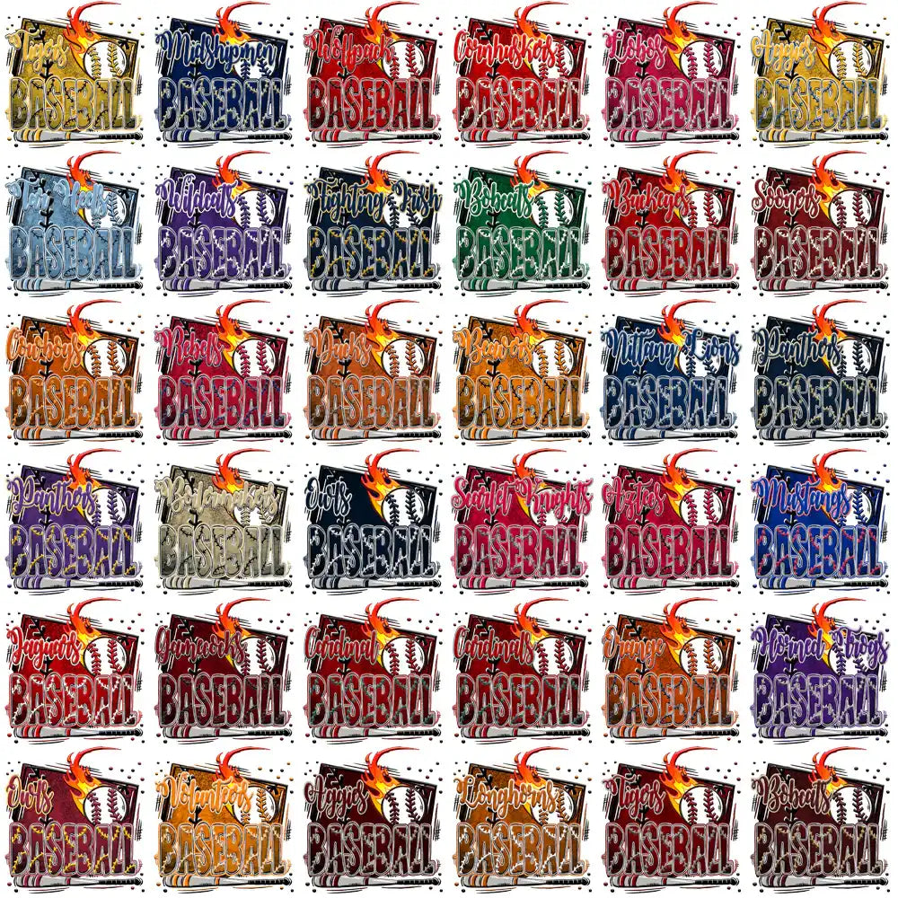 Baseball team logos with fiery designs, print-ready for DTF/DTG and embroidery projects.