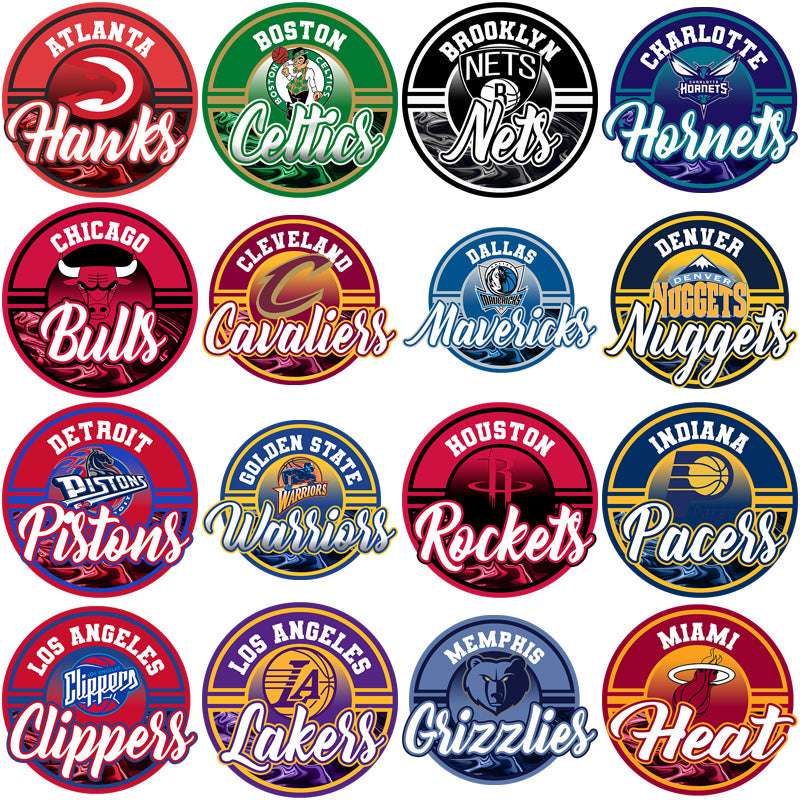 30 Basketball Teams Circular Metallic Logos Designs Bundle PNG