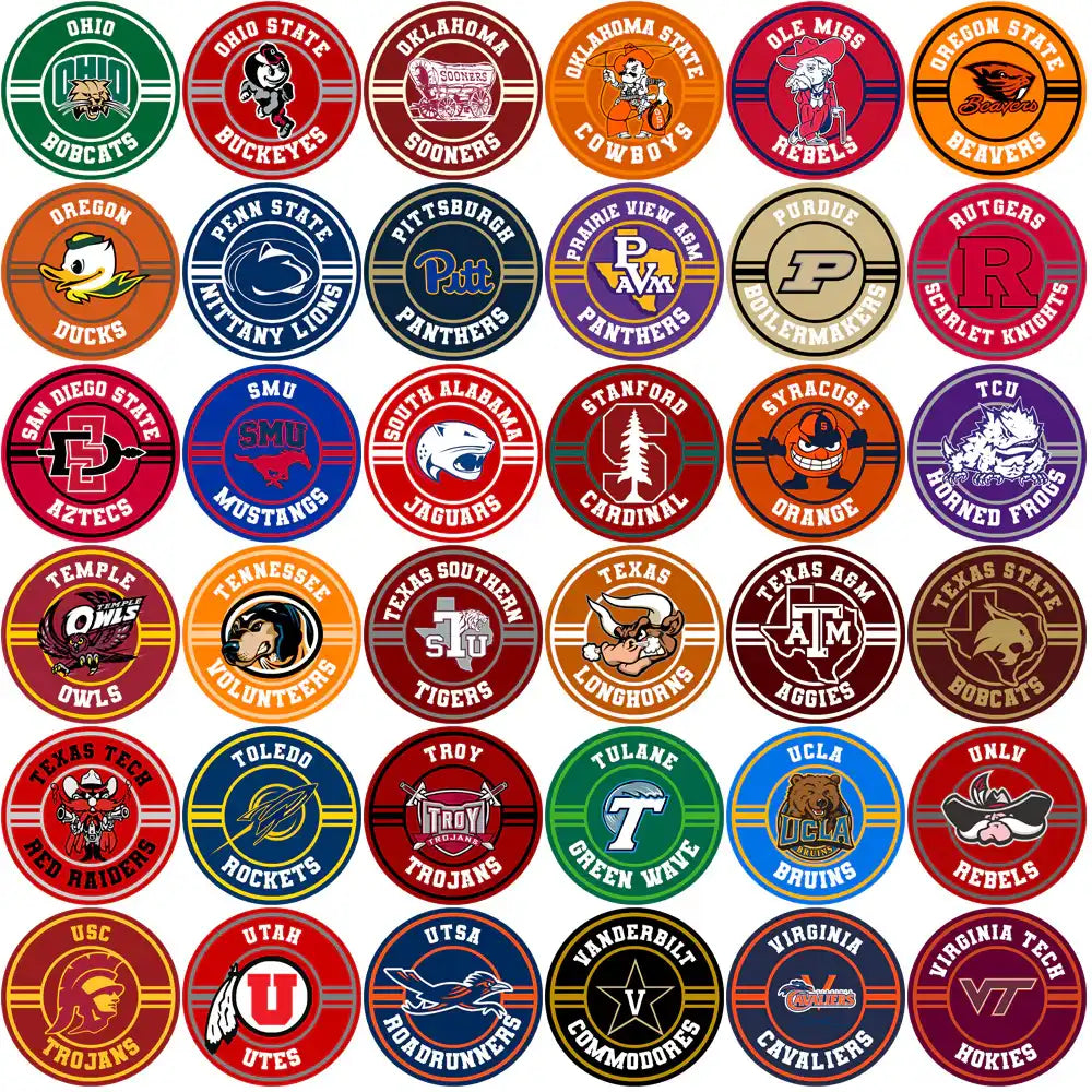 College sports team logos for DTF/DTG and embroidery designs, print-ready PNG, PES, SVG files
