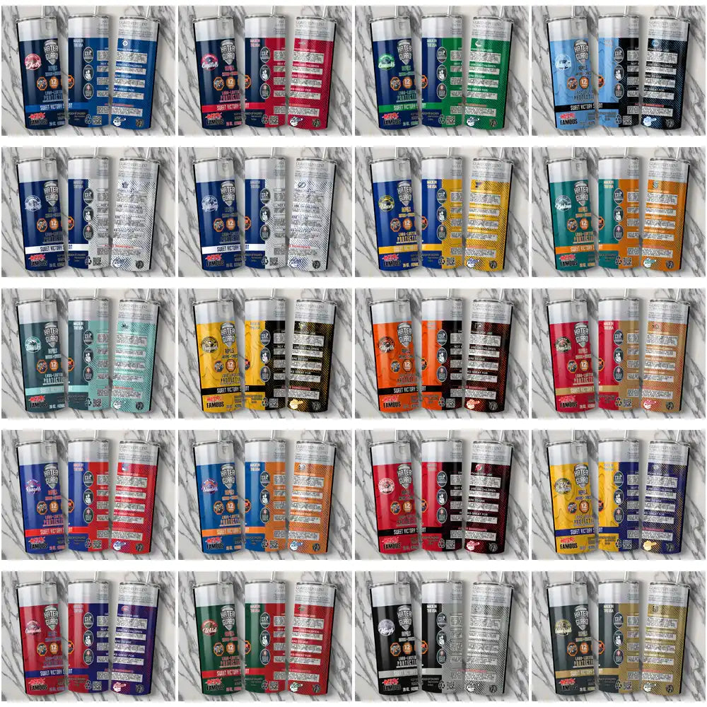 Assorted tumbler wrap designs in vibrant colors, print-ready for sublimation or DTF/DTG, instant download