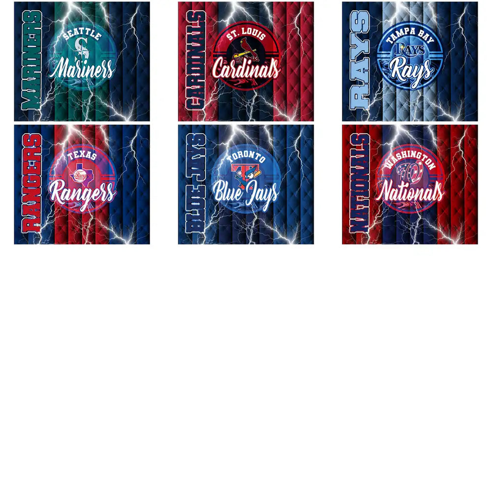 MLB team designs with lightning effects for DTF, DTG, embroidery, and tumbler wraps