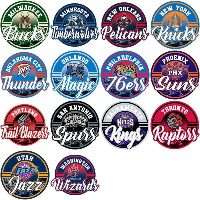 30 Basketball Teams Circular Metallic Logos Designs Bundle PNG