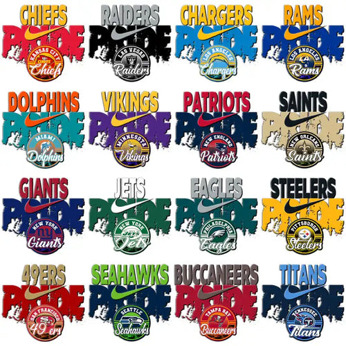 NFL team logos with Nike swoosh, print-ready designs for DTF, DTG, embroidery, and tumbler wraps