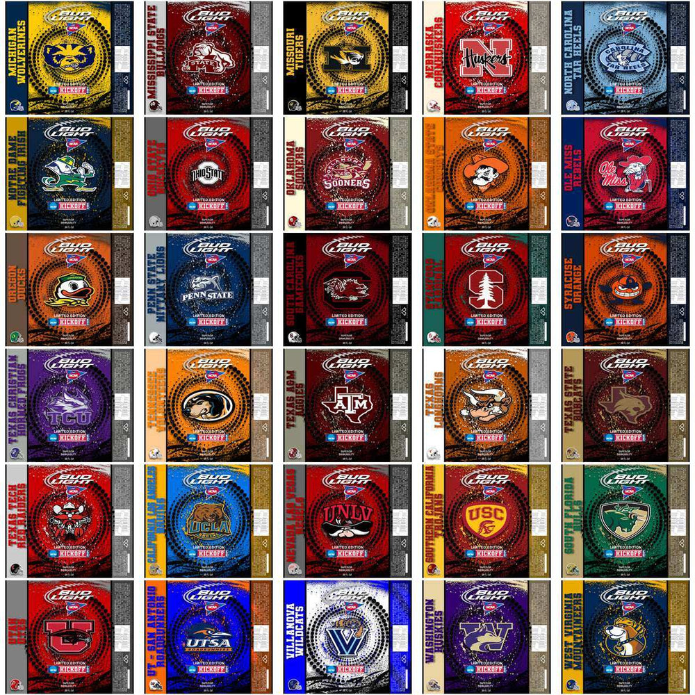 60 NCAA College Sports Bud Wrap Kickoff Tumbler Wrap Bundle JPG