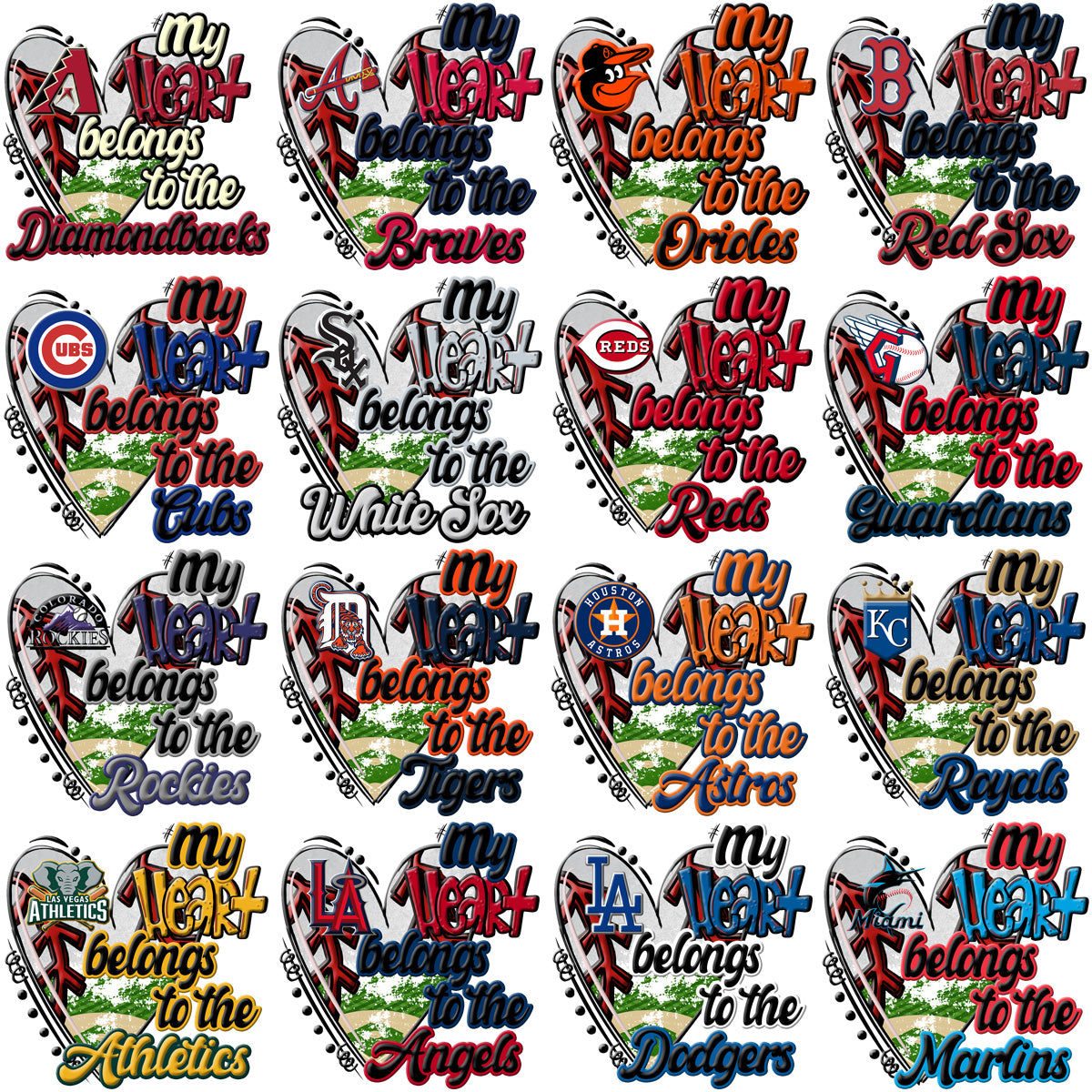 30 My Heart Belongs Baseball Teams Designs Bundle PNG