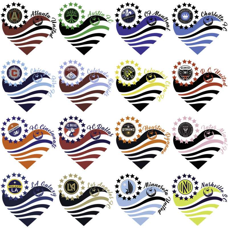 30 Soccer Teams Heart & Stars Designs Bundle PNG