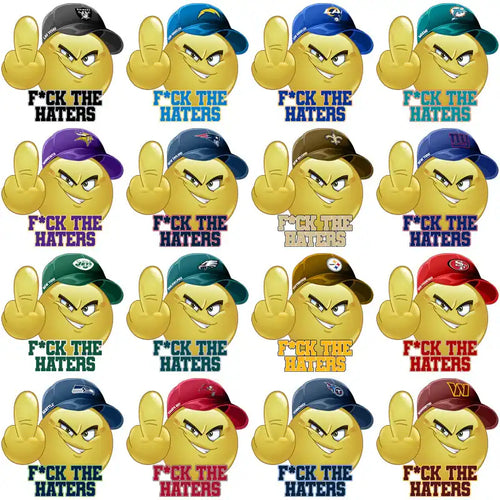 F*ck the Haters emoji designs with NFL team caps for DTF/DTG and embroidery