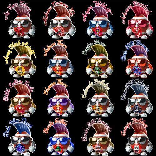College football team mascots with mohawks and sunglasses, print-ready designs for DTF, DTG, embroidery