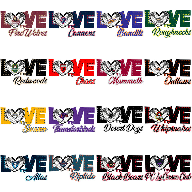 25 Lacrosse League Love My Team Designs Bundle PNG
