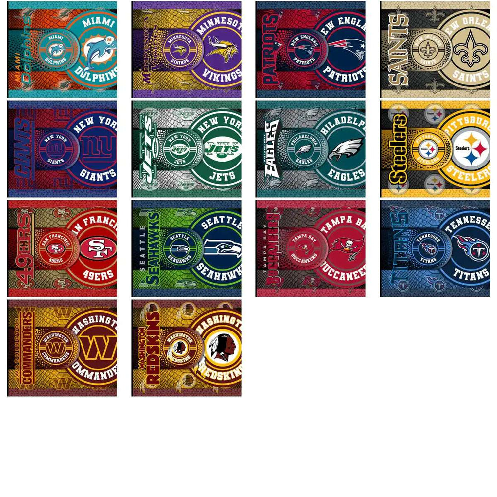 NFL team logos in vibrant designs for DTF/DTG printing, embroidery, and tumbler wraps, print-ready PNG SVG PES