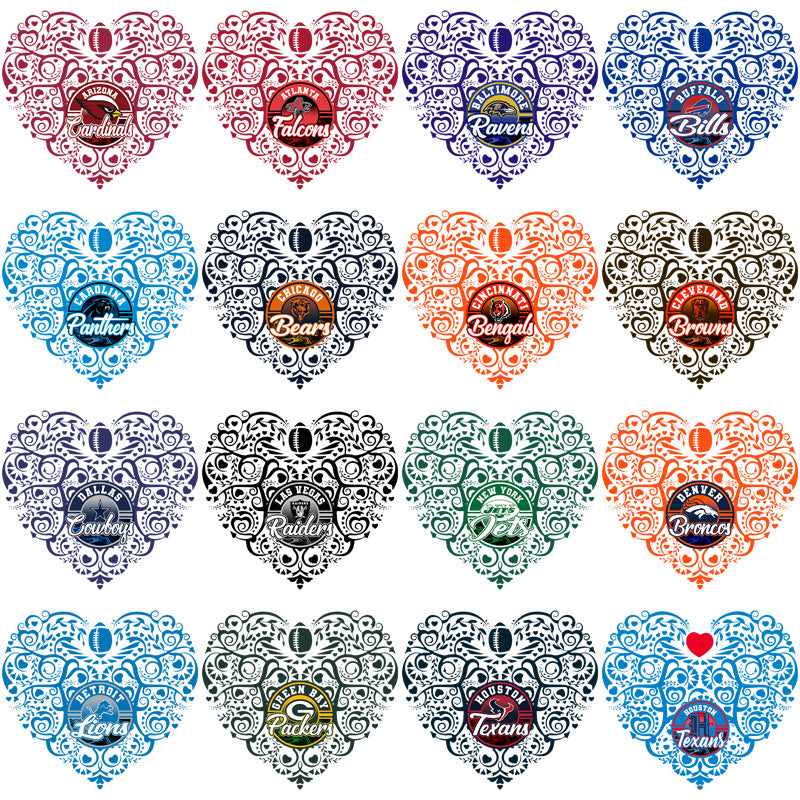 32 Football Teams Fancy Heart Designs Bundle PNG