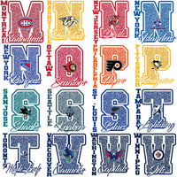 Load image into Gallery viewer, 32 Ice Hockey Teams Glitter Letter Designs Bundle PNG
