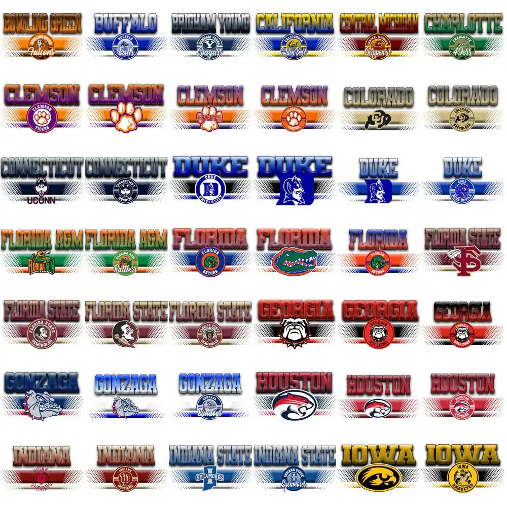 College sports team logos for DTF/DTG and embroidery designs, print-ready PNG, PES, SVG