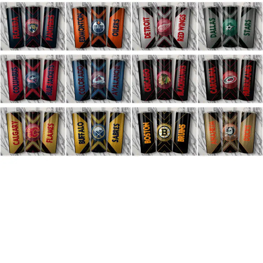 NHL team tumbler wraps featuring logos and colors for fan merchandise design bundles