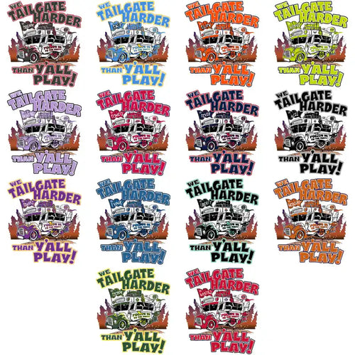 Tailgate harder than y’all play truck designs for DTF DTG embroidery print-ready PNG SVG