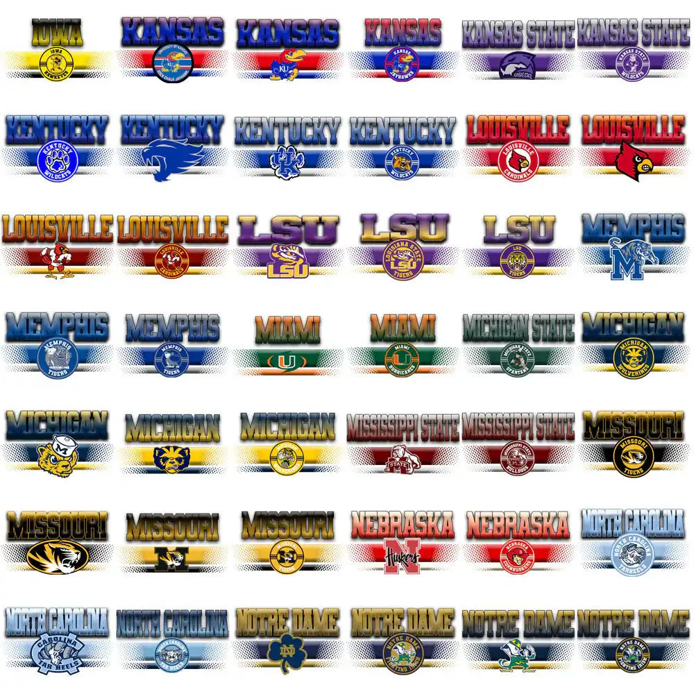 College sports team logos for DTF/DTG printing, embroidery, and tumbler wraps – NCAA designs in PNG, SVG, PES