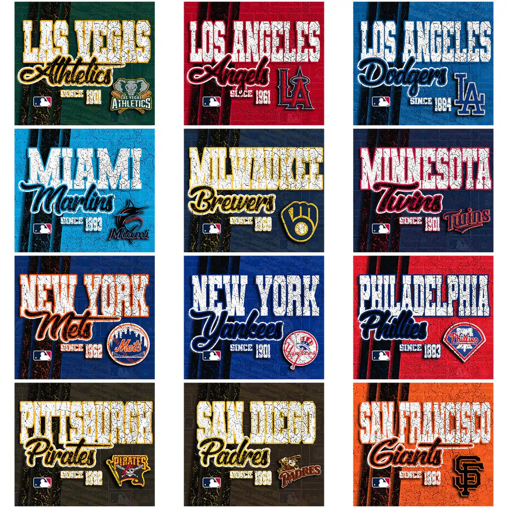 MLB team logos and vintage designs for DTF/DTG and embroidery projects