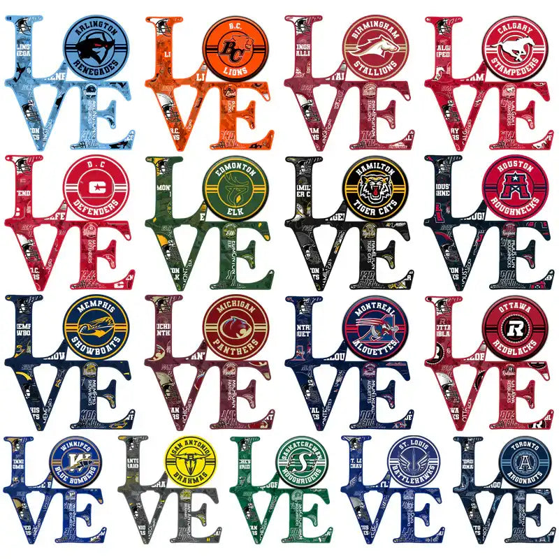 LOVE designs with Canadian football team logos for DTF/DTG and embroidery projects