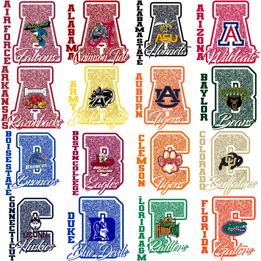 57 College NCAA Teams Glitter Letter Designs Bundle PNG