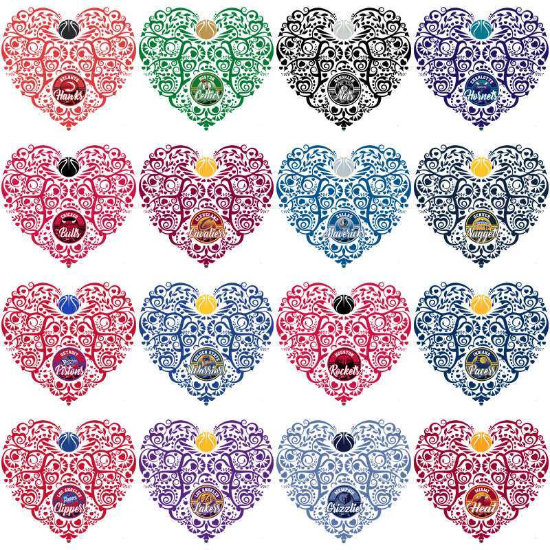 30 Basketball Teams Fancy Heart Designs Bundle PNG