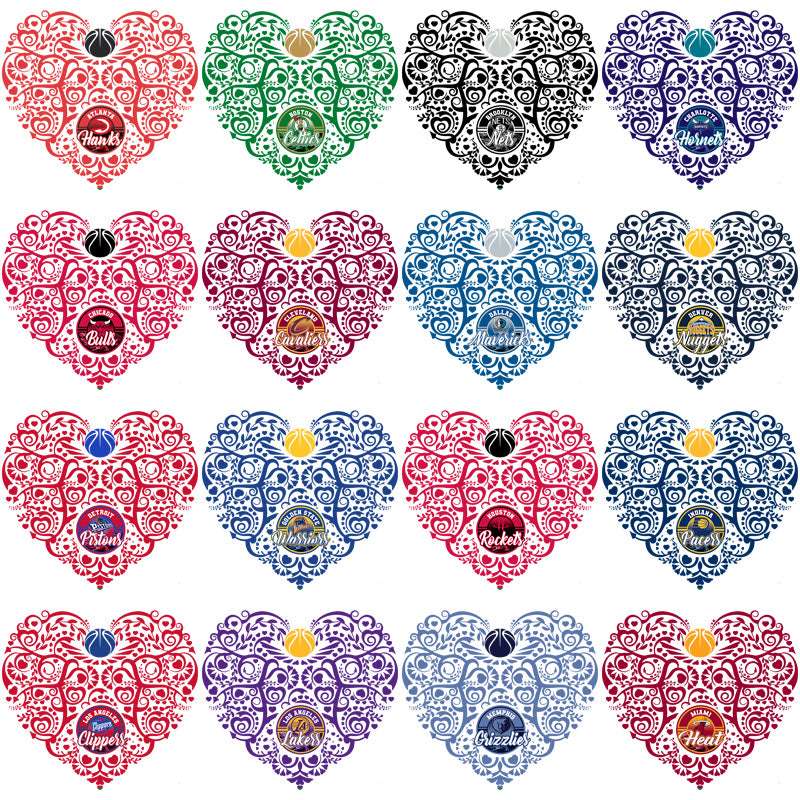 30 Basketball Teams Fancy Heart Designs Bundle PNG