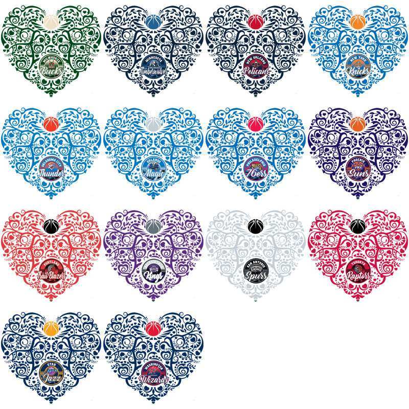 30 Basketball Teams Fancy Heart Designs Bundle PNG