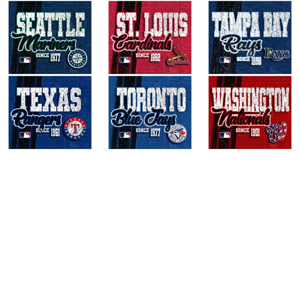 MLB team designs for DTF/DTG & embroidery: Mariners, Cardinals, Rays, Rangers, Blue Jays, Nationals