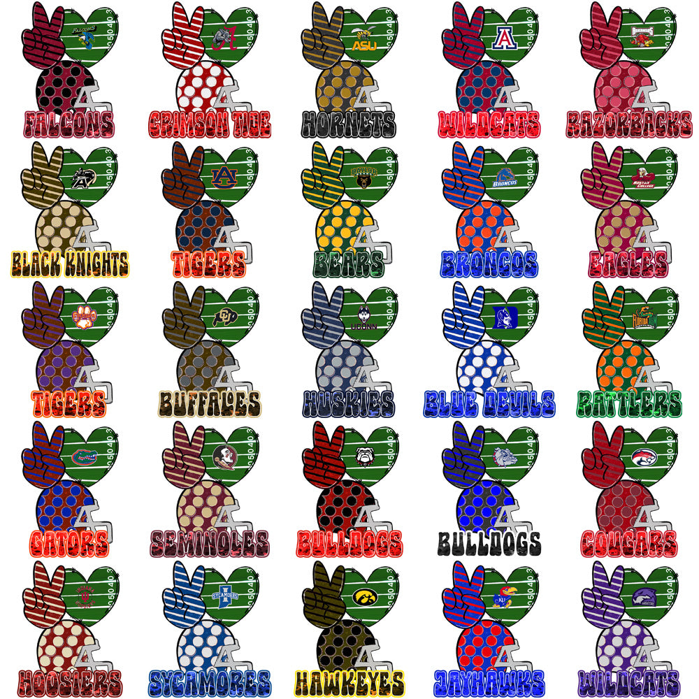 62 College NCAA Teams Peace Love FB Designs Bundle PNG