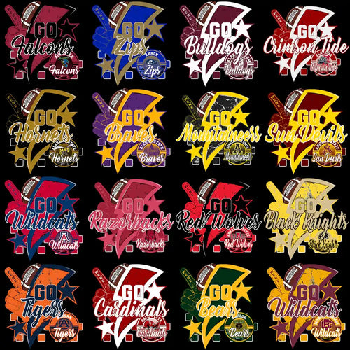 Go Team Sports Designs for DTF DTG Embroidery with Football Themes and School Mascots