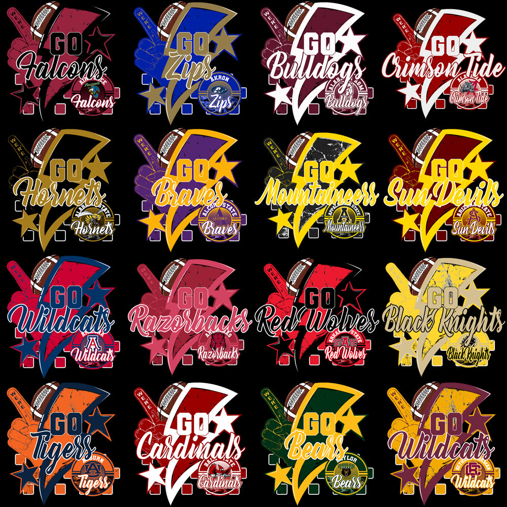 121 College NCAA Go Team Bolt CFB PNG Designs Bundle