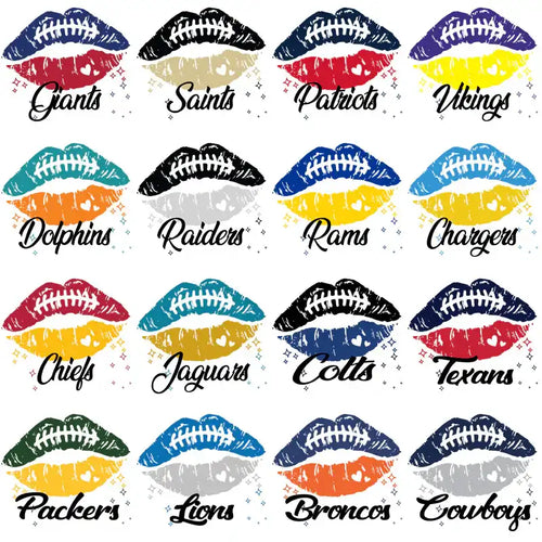 NFL team lips designs for DTF/DTG, embroidery, tumbler wraps, print-ready PNG, PES, SVG
