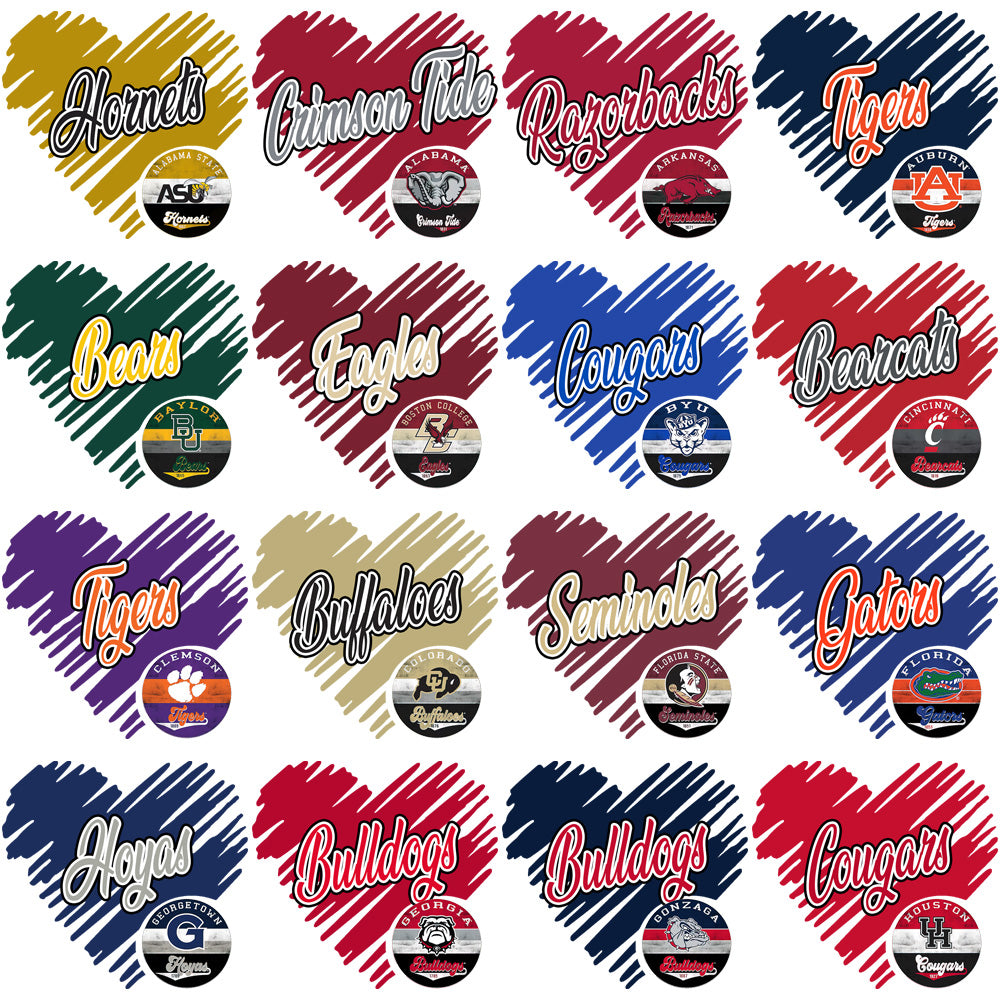 51 College NCAA Teams Hearts Logos Designs Bundle PNG