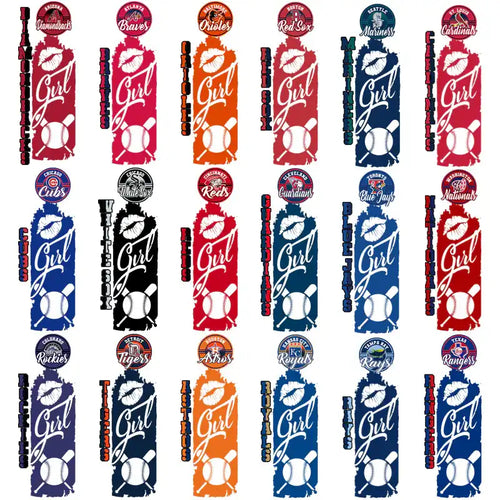 Baseball team girl designs with lips and bats for DTF/DTG and embroidery