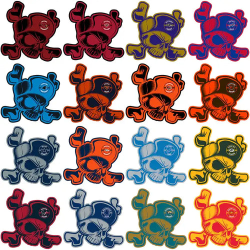 Skull and crossbones designs in multiple colors for DTF, DTG, embroidery, and tumbler wraps