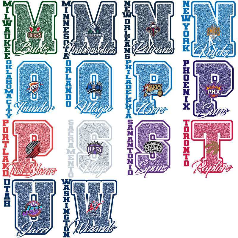 30 Basketball Teams Glitter Letter Designs Bundle PNG