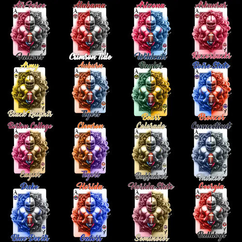 College football team designs on playing cards, print-ready for DTF, DTG, embroidery, tumbler wraps