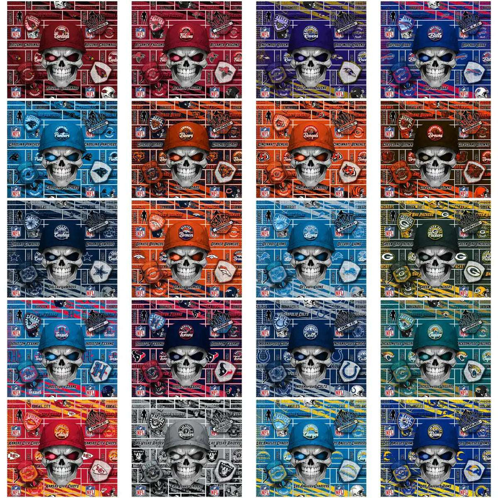 NFL team skull designs for DTF/DTG and embroidery, print-ready PNG, PES, SVG files