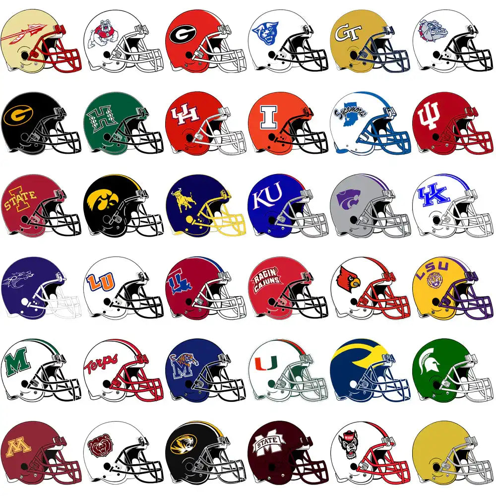 College football helmet designs for DTF, DTG, embroidery & tumbler wraps — print-ready PNG, SVG, PES