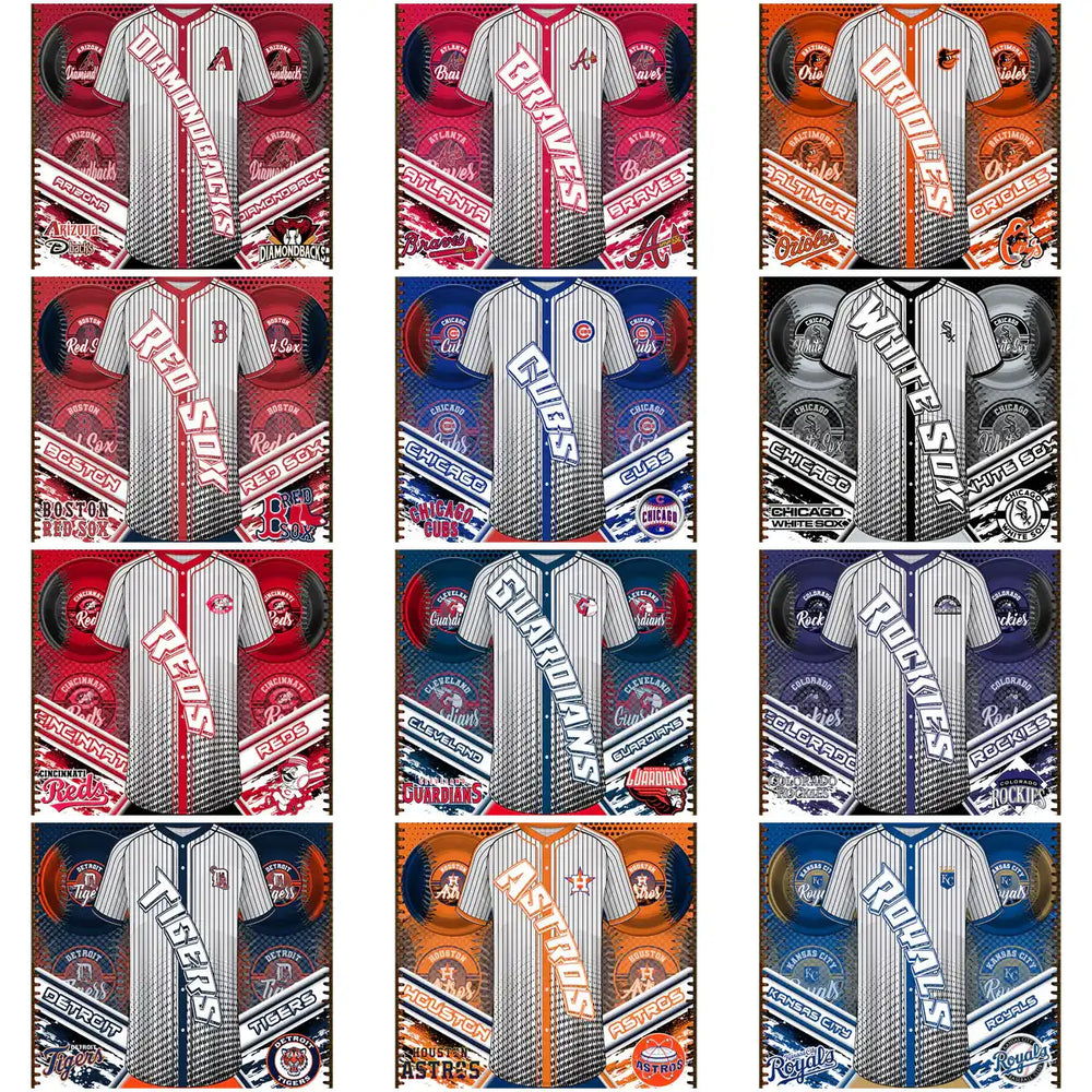 Baseball jersey designs for DTF/DTG, embroidery, and tumbler wraps with team logos and colors