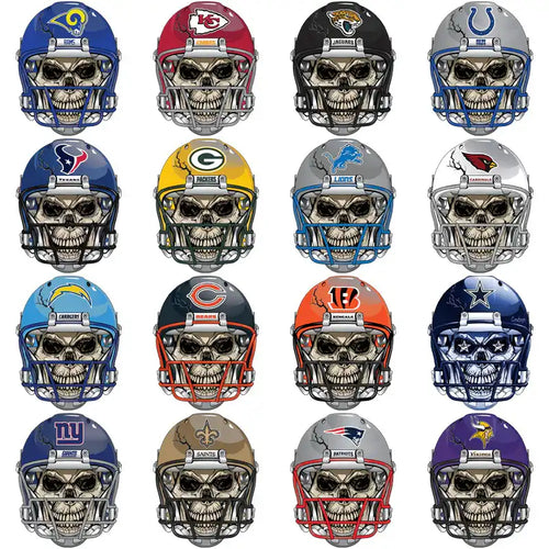 Skull-themed NFL football helmet designs for DTF, DTG, and embroidery