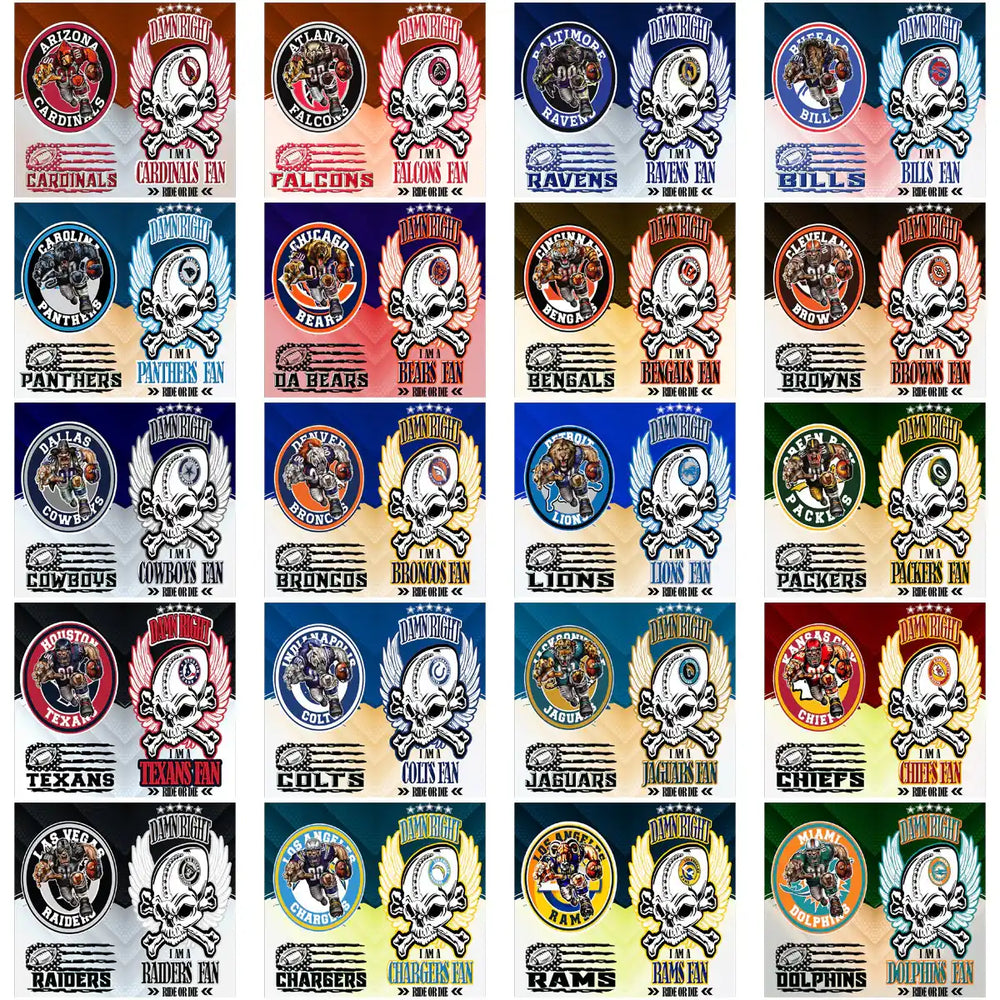 NFL team fan designs with skull & wings, print-ready for DTF/DTG, embroidery, tumblers — instant download