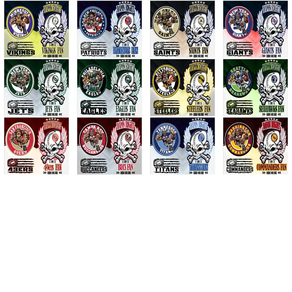 NFL team fan designs with skull motifs, print-ready for DTF DTG embroidery, instant download