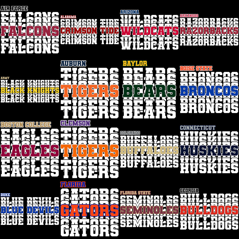 54 College NCAA Teams School Names Designs Bundle PNG