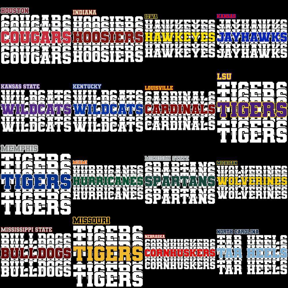 54 College NCAA Teams School Names Designs Bundle PNG