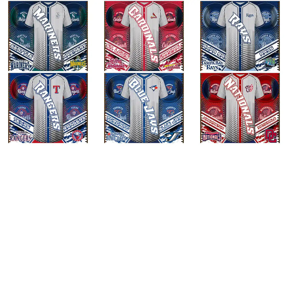 MLB team jerseys: Mariners, Cardinals, Rays, Rangers, Blue Jays, Nationals — print-ready designs