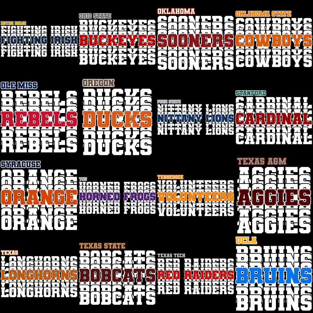 54 College NCAA Teams School Names Designs Bundle PNG